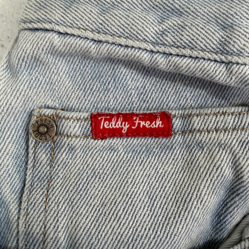 Teddy Fresh Mens Light Wash Denim Jeans Streetwear Y2K Graphics Funky Size 34 - Picture 4 of 11